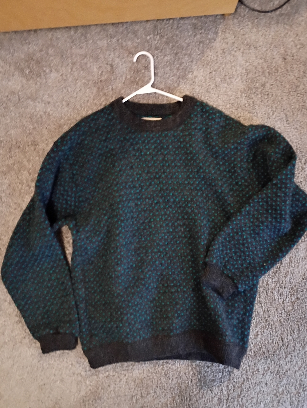 L.L. Bean Men's Teal and Black Patterned Crewneck Sweater
